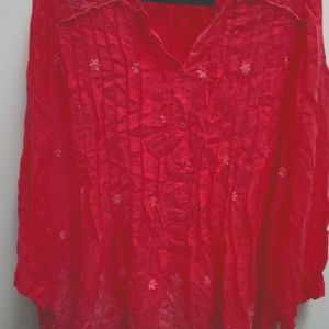 JohnyWas coral embroidered blouse top women Sz L
